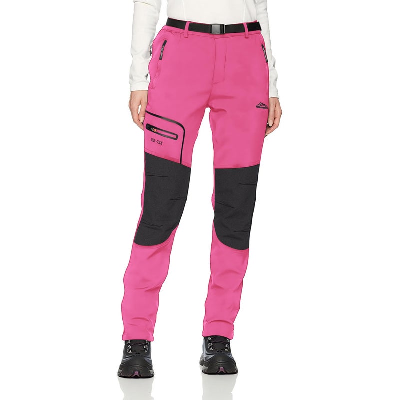 BenBoy Women's Outdoor Waterproof Windproof Fleece Slim Cargo Snow Ski Hiking Pants,Pink Large - Image 1